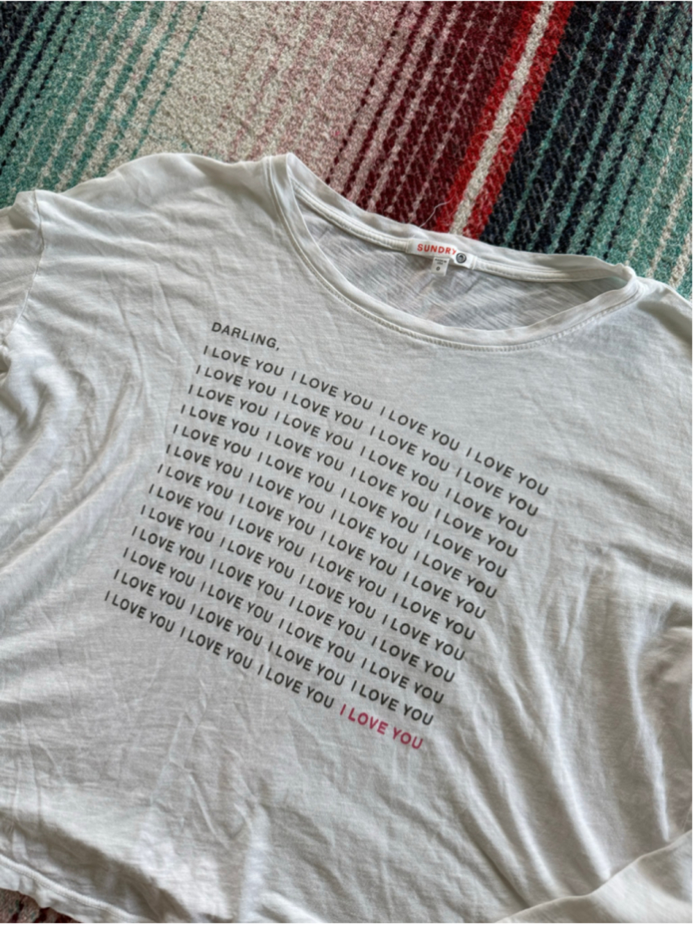 Sundry White I Love You Distressed Long Sleeve T-Shirt 0/S